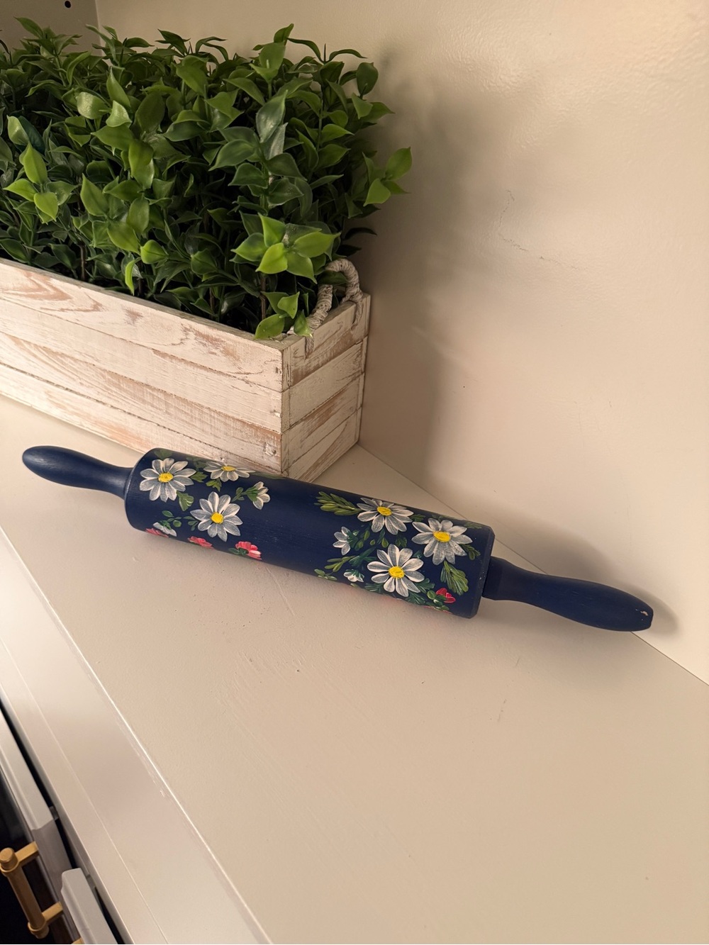 Hand-Painted Wooden Rolling Pin | Blue Daisy Cottage Farmhouse Kitchen Decor